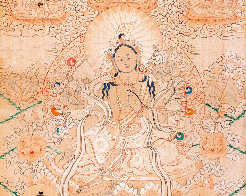 Green Tara Gold Thangka | Wall Hanging Healing Art