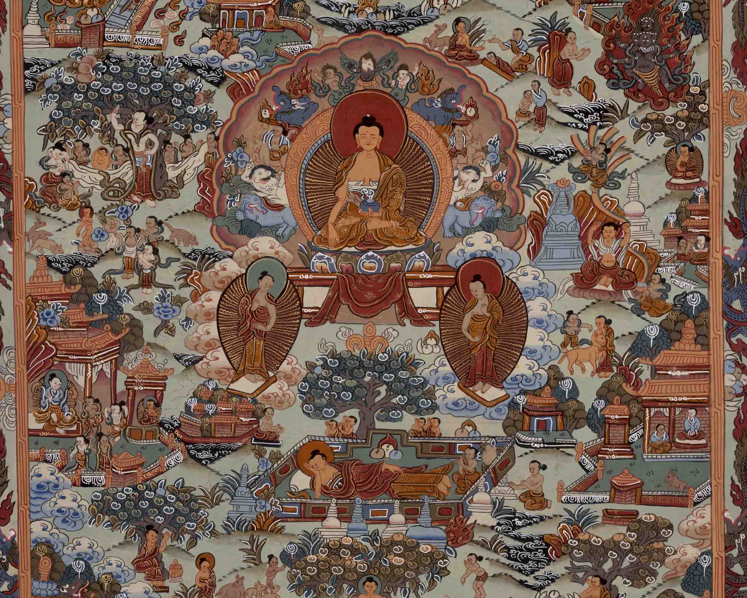 Buddha Life Story | Handpainted Tibetan Thangka | Wall Decors