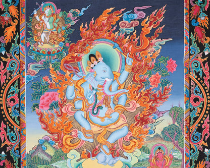 Handpainted Ganesh Thangka | Tibetan Religious Art