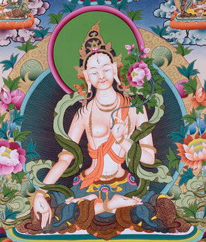 Tibetan White Tara | Hainpainted Tara Thangka