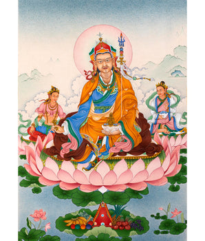 Guru Padmasambhava with Mandarva and Yeshe Tsogyal | Tibetan Thangka Painting