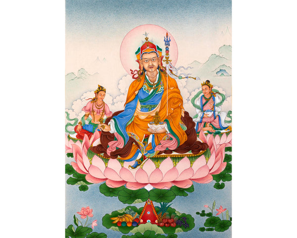 Guru Padmasambhava with Mandarva and Yeshe Tsogyal | Tibetan Thangka Painting