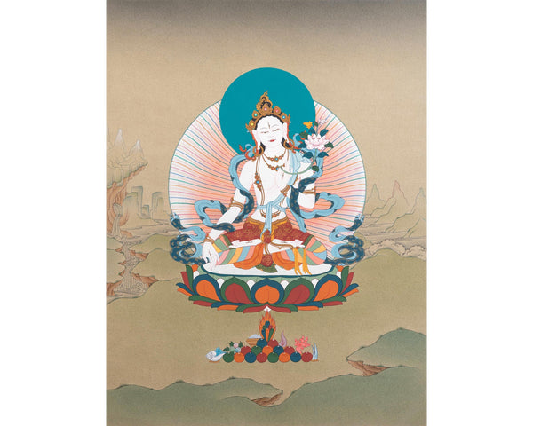 White Tara Thangka in Karma Gadri Tradition