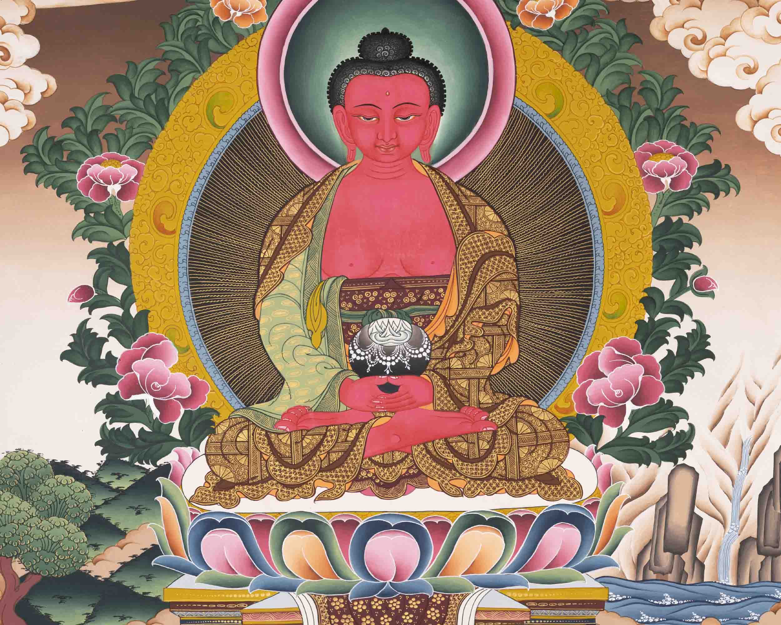 Amitabha Buddha Thangka | Handpainted Tibetan Artwork | Wall Decors