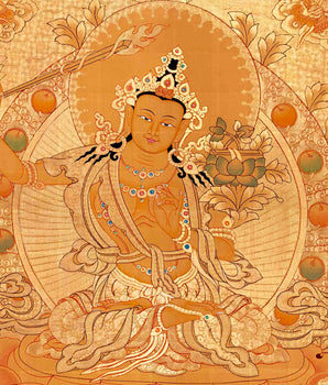 24K Gold Manjushree Thangka | Tibetan Buddhist Bodhisattva Art