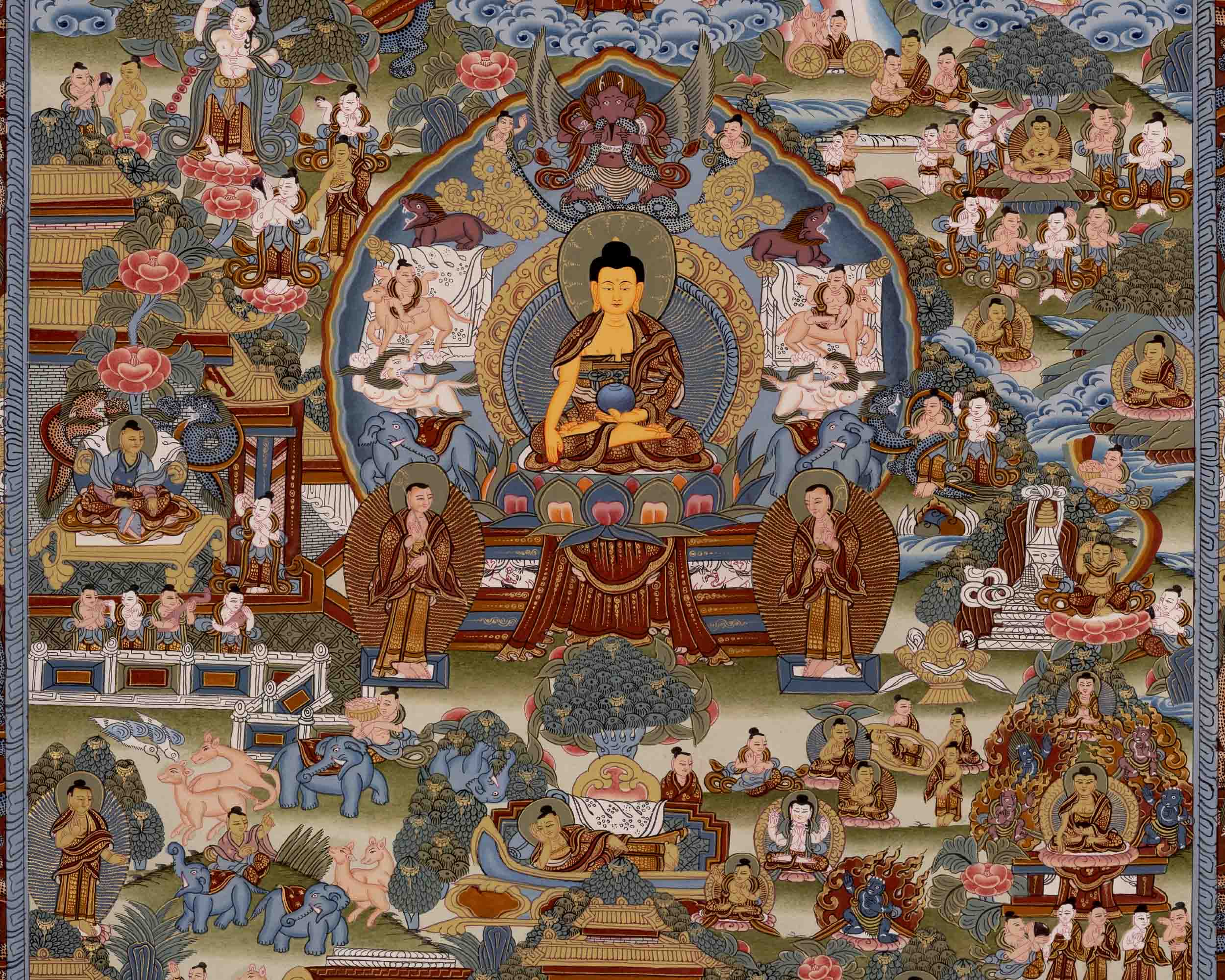 Gautam Buddha's Life Story | Religious Buddhist Thangka | Wall Decors