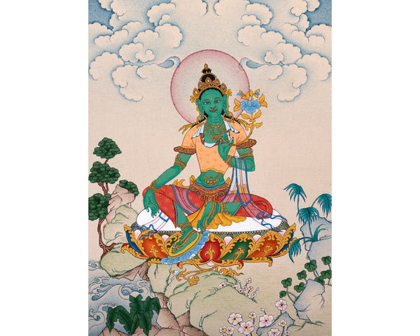 Green Tara Thangka | Hand Painted Tara | Tibetan Painting