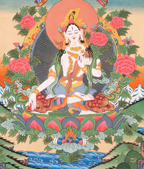 White Tara Thangka | Religious Tibetan Artwork | Wall Decors