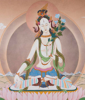 White Tara Thangka | Religious Buddhist Artwork | Wall Hanging Decoration