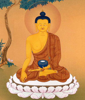 Shakyamuni Buddha, Vajrayana Thangka, Tibetan Thangka in Natural Stone Colors