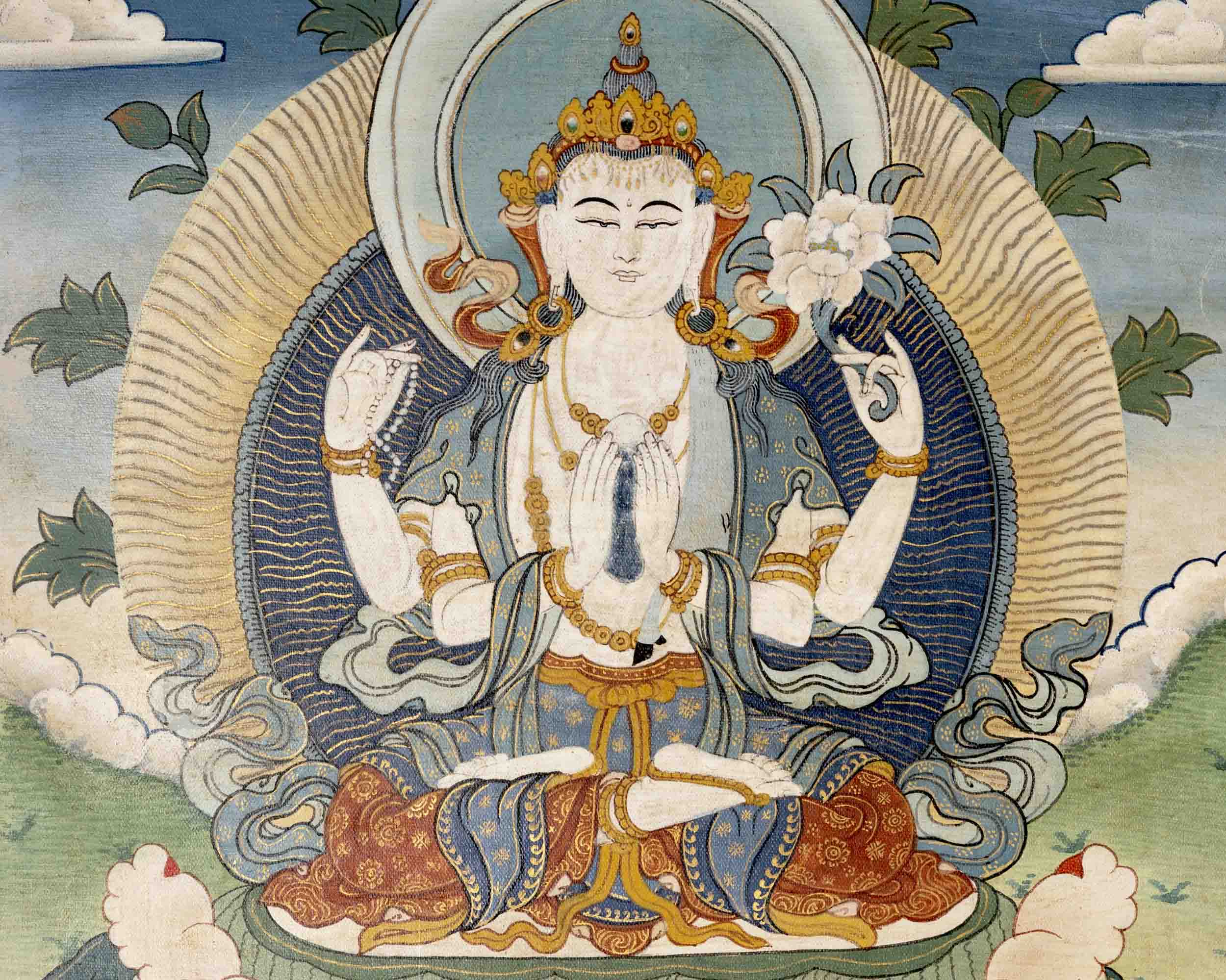 Avalokiteshvara Chengrezig Thangka | Religious Boddhisattva Art | Buddhist Gift