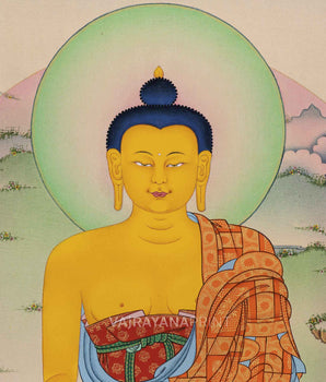Himalayan Shakyamuni Buddha Prayer Thangka Print | Gautama Buddha Print As Spiritual Room Decor