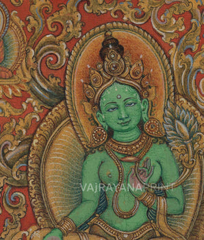 Mother Tara with Amoghasiddhi Thangka Print For Green Mantra Practice | Spiritual Room Decor