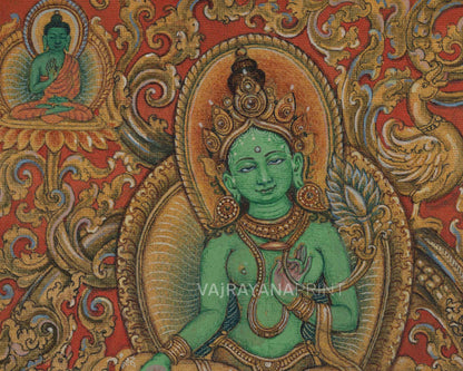 Mother Tara with Amoghasiddhi Thangka Print For Green Mantra Practice | Spiritual Room Decor