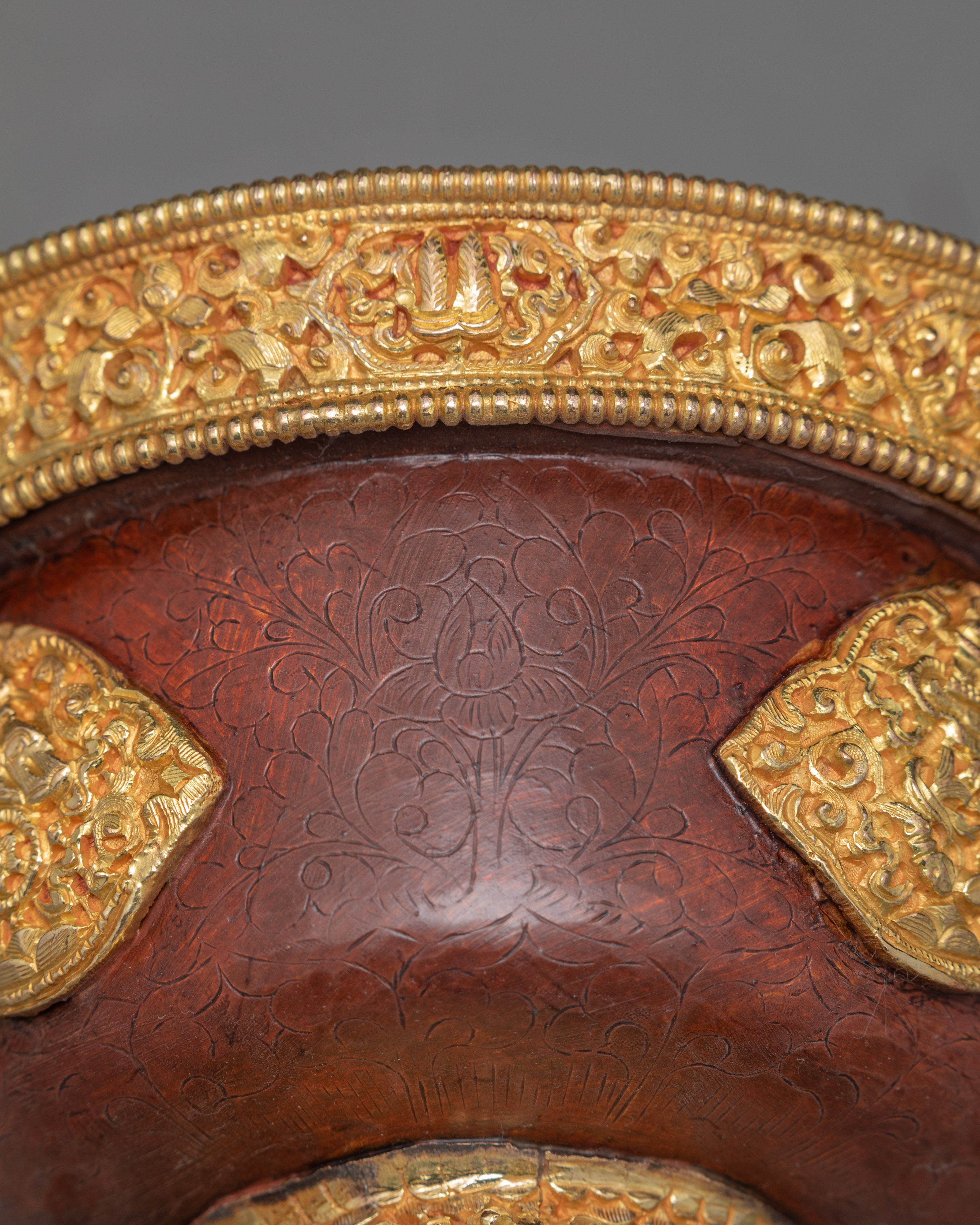 Handcarved Copper Alloy 4.3" Tibetan Buddhist Offering Bowls Set from Nepal