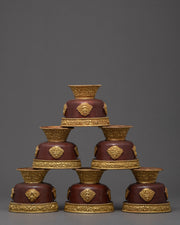 Handcarved Copper Alloy 4.3" Tibetan Buddhist Offering Bowls Set from Nepal