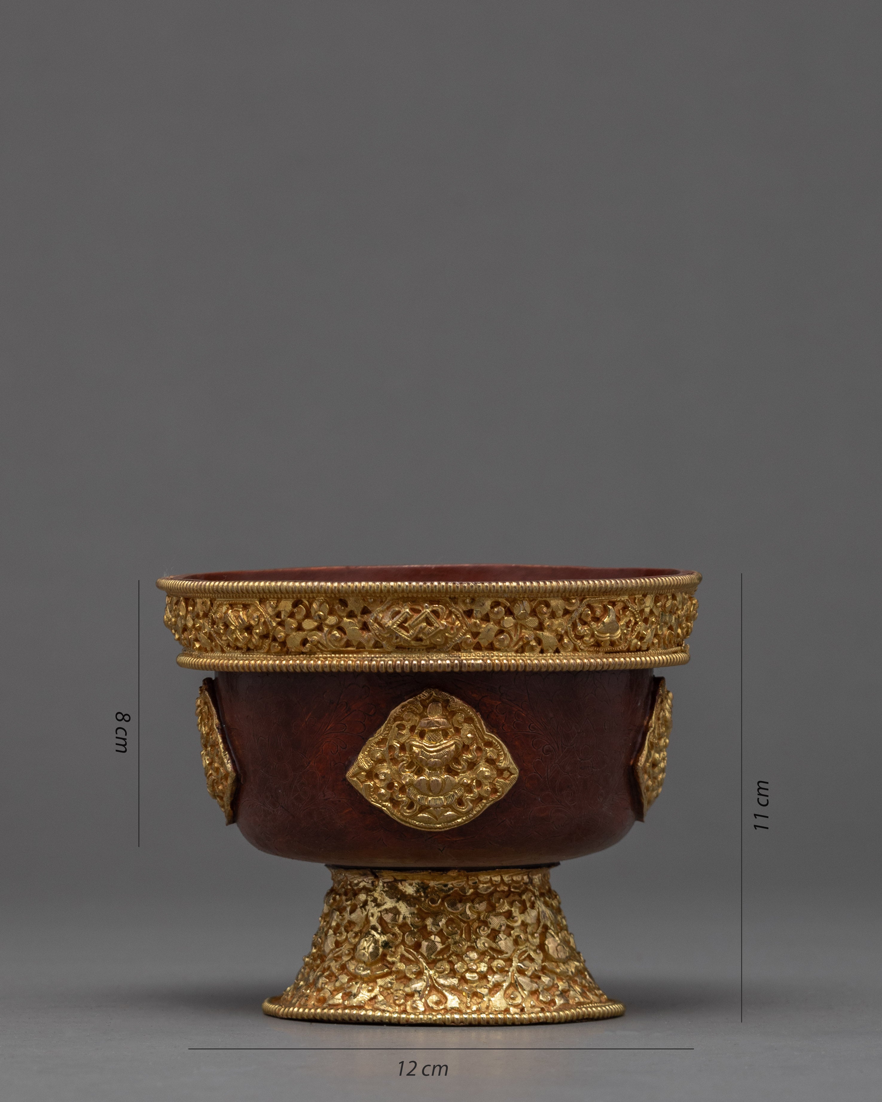 Handcarved Copper Alloy 4.3" Tibetan Buddhist Offering Bowls Set from Nepal