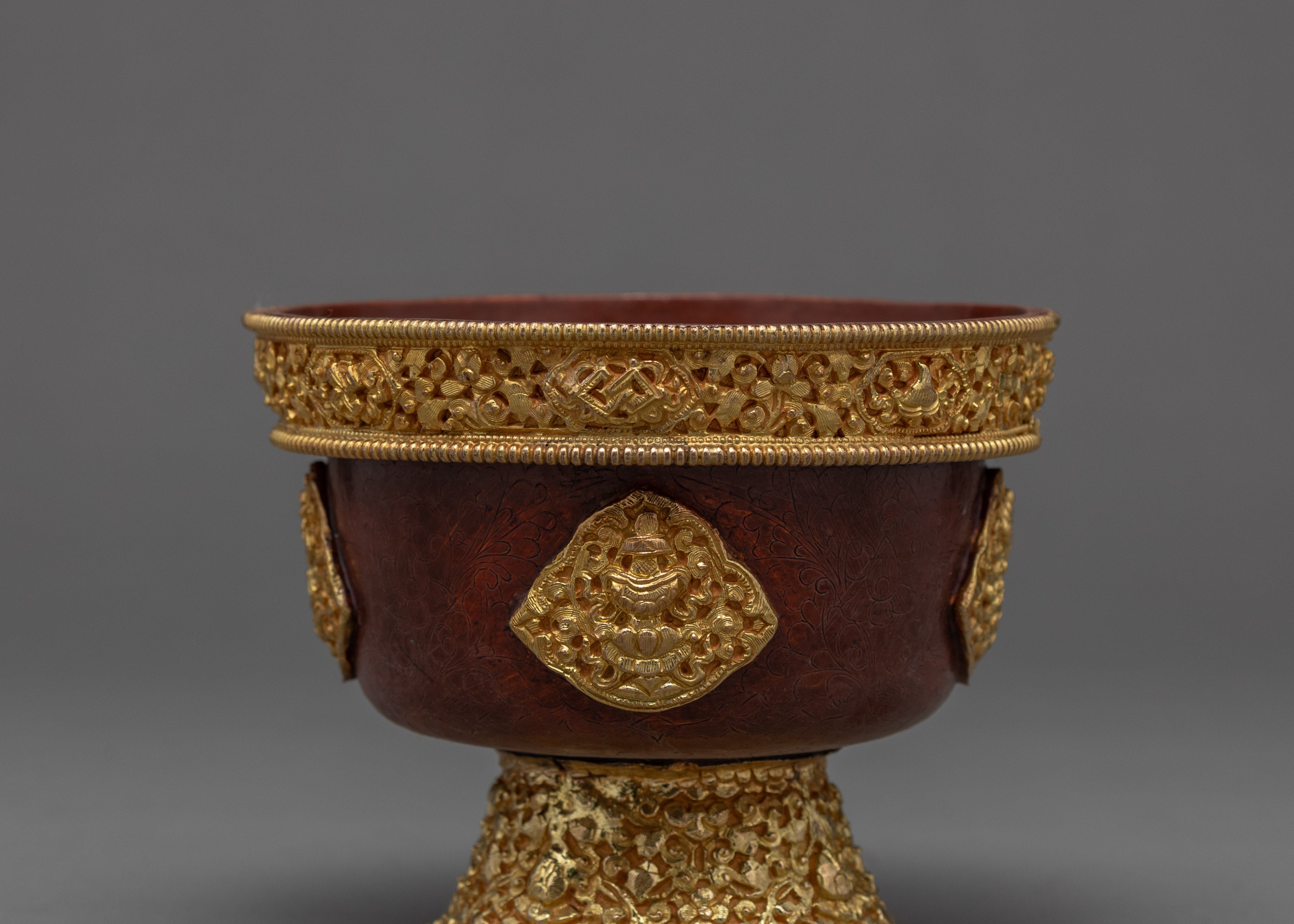 Handcarved Copper Alloy 4.3" Tibetan Buddhist Offering Bowls Set from Nepal