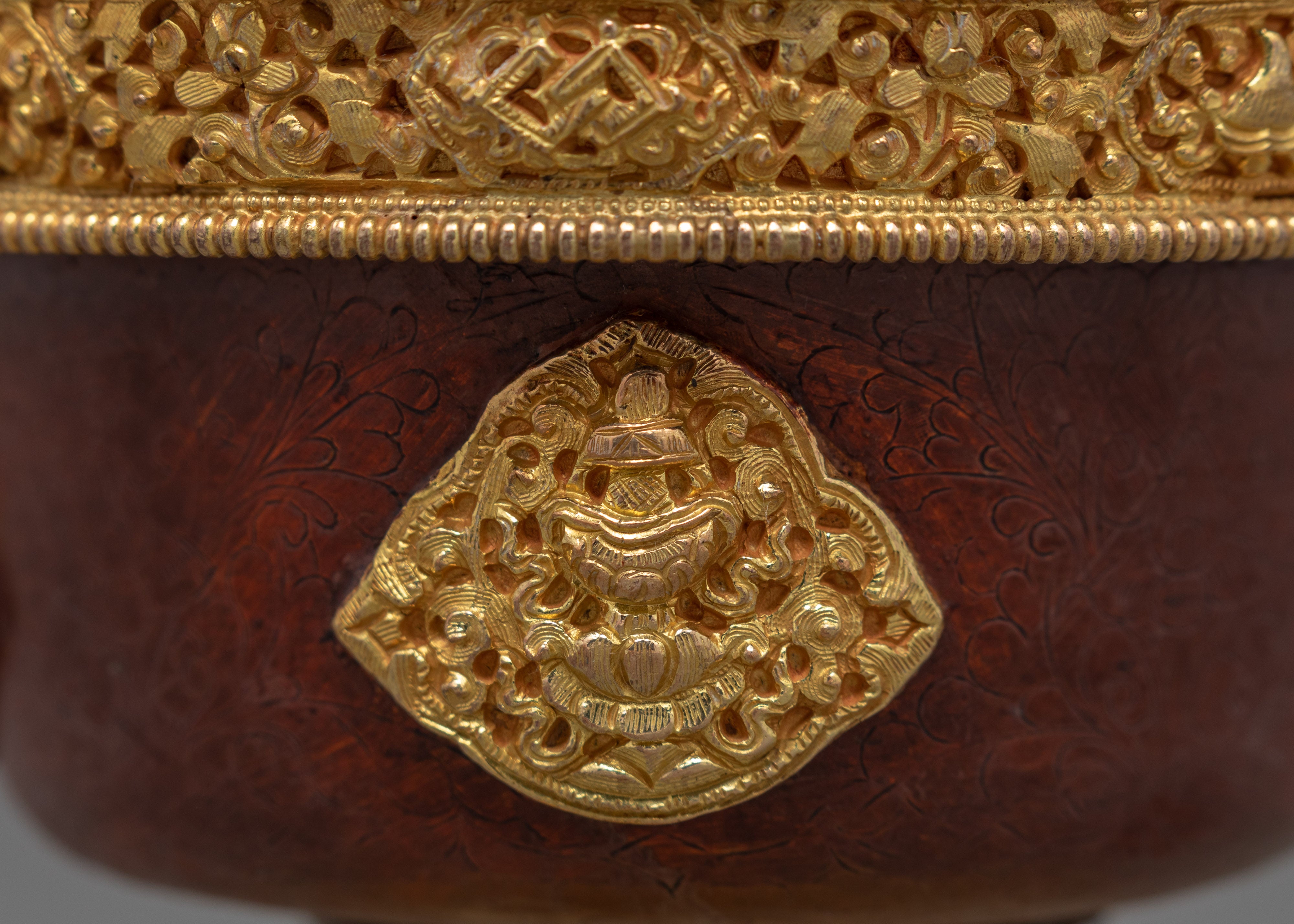 Handcarved Copper Alloy 4.3" Tibetan Buddhist Offering Bowls Set from Nepal