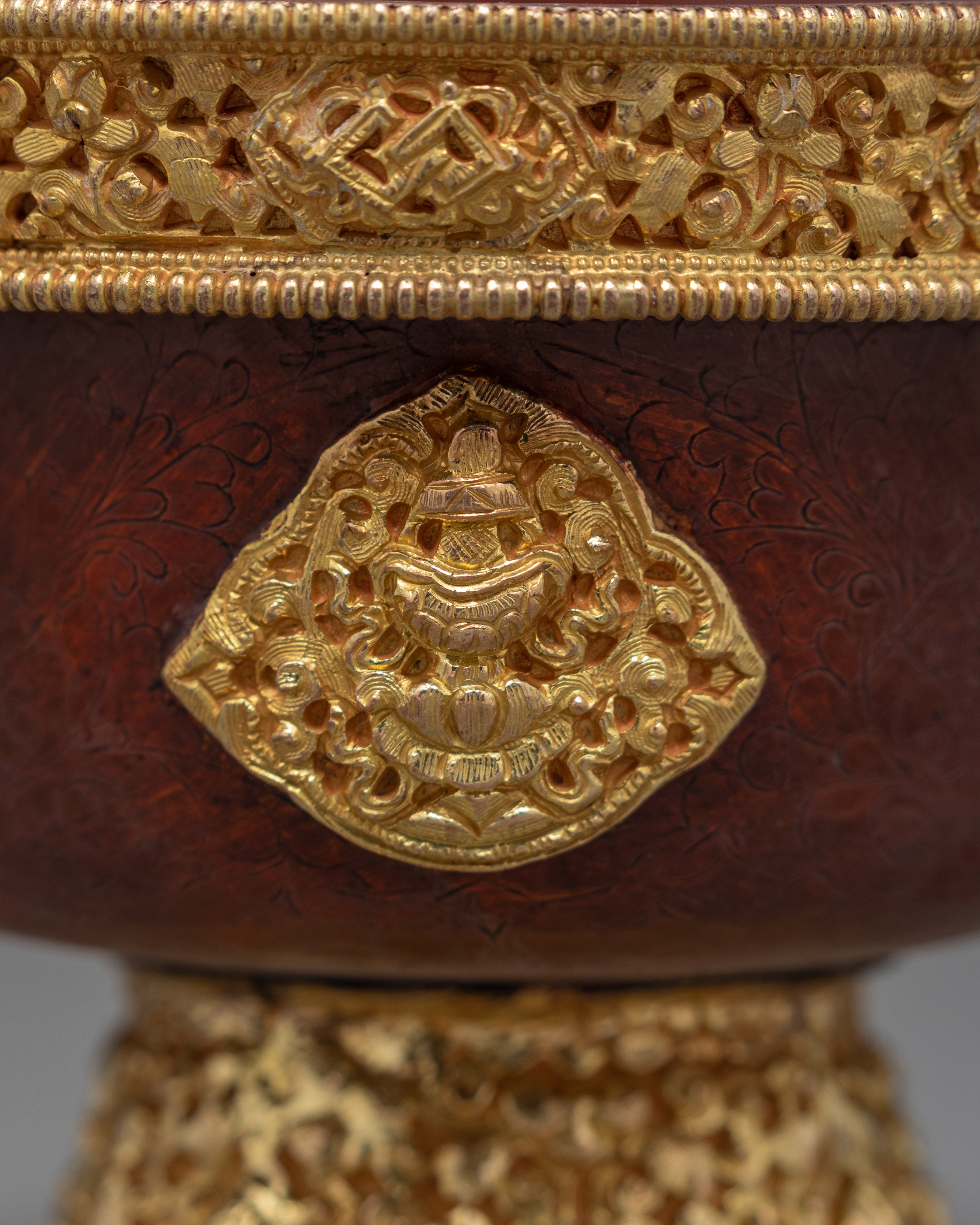 Handcarved Copper Alloy 4.3" Tibetan Buddhist Offering Bowls Set from Nepal