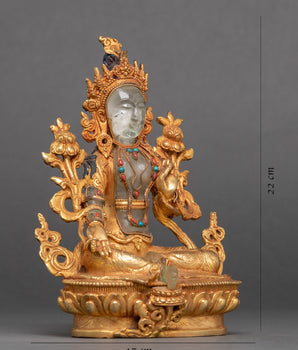 Green Tara Crystal Statue | Handcarved Religious Art | Traditional Decor
