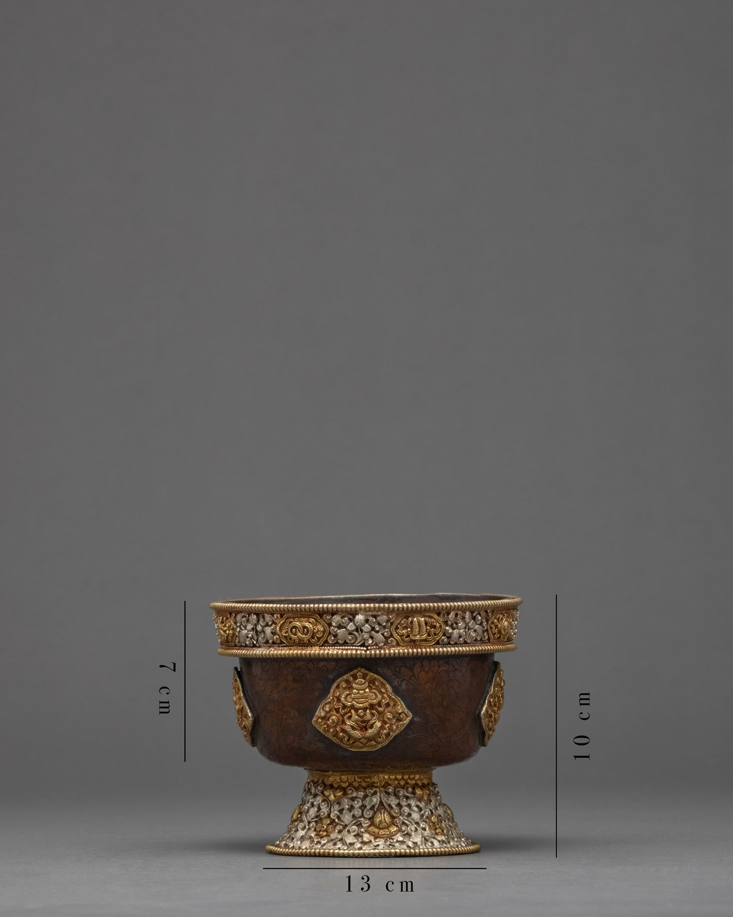 Seven Puja Bowls Set with Exquisite Handcarvings | Gold and Silver Plated