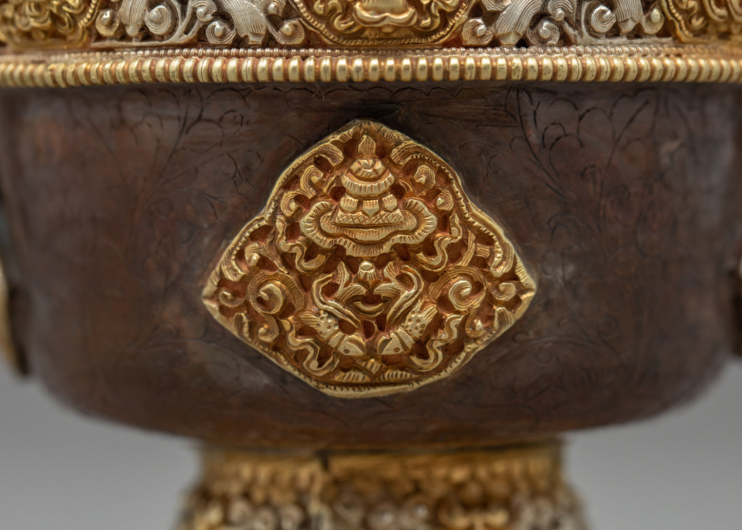 Seven Puja Bowls Set with Exquisite Handcarvings | Gold and Silver Plated