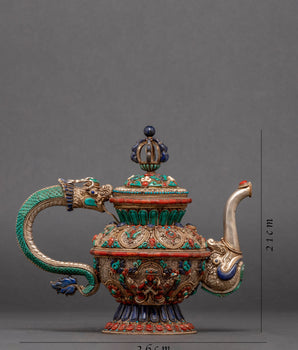 Handcrafted Tibetan Tea Pot Set | Beautiful Buddhist Tea Pot Charm for Home Decor | Genuine Himalayan Nepalese Craft | Religious Gift