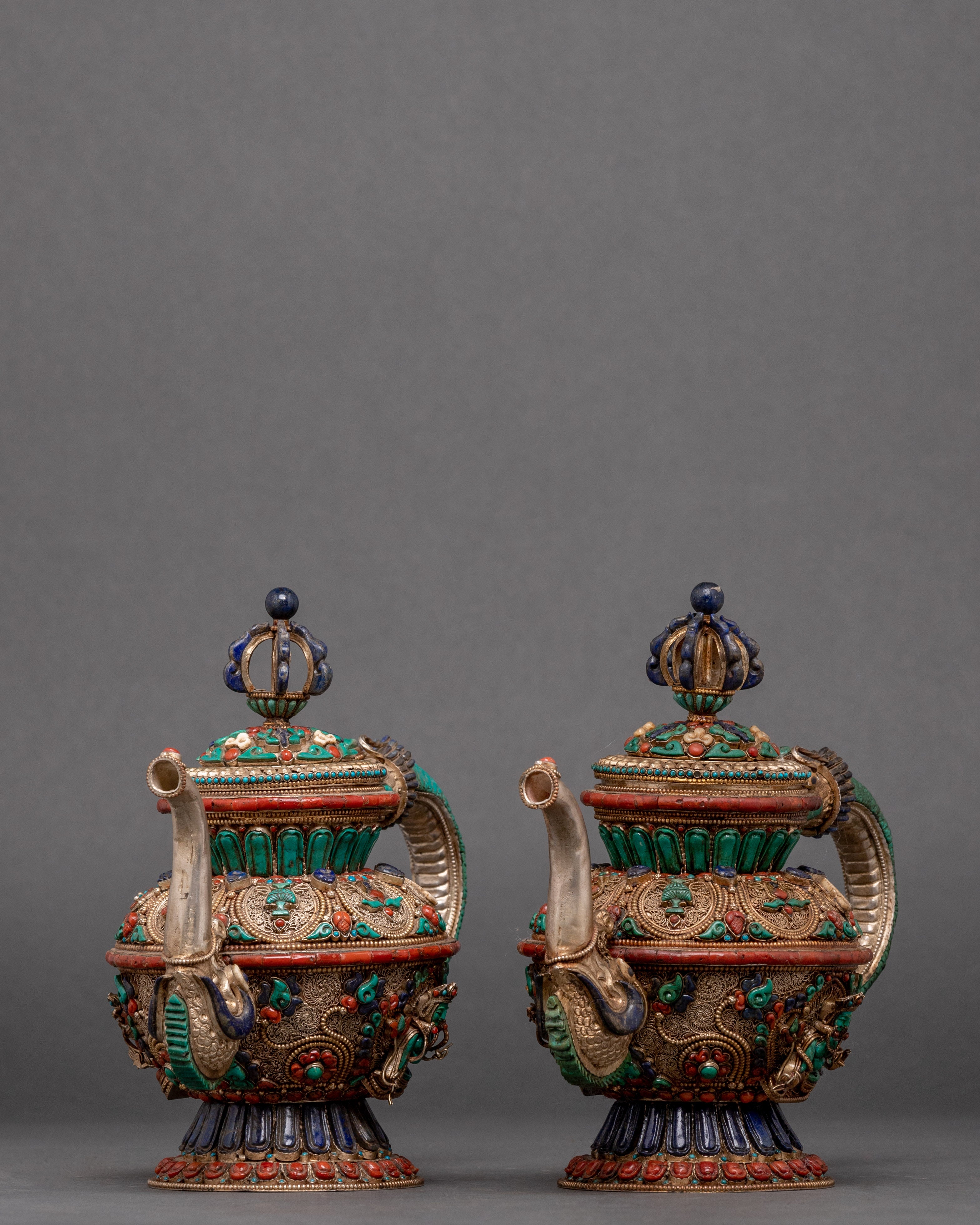 Handcrafted Tibetan Tea Pot Set | Beautiful Buddhist Tea Pot Charm for Home Decor | Genuine Himalayan Nepalese Craft | Religious Gift