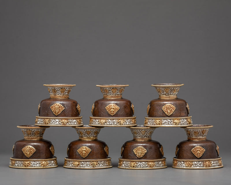 Ornate Carved Bowls for Offering | Set of Seven | Nepal Crafts