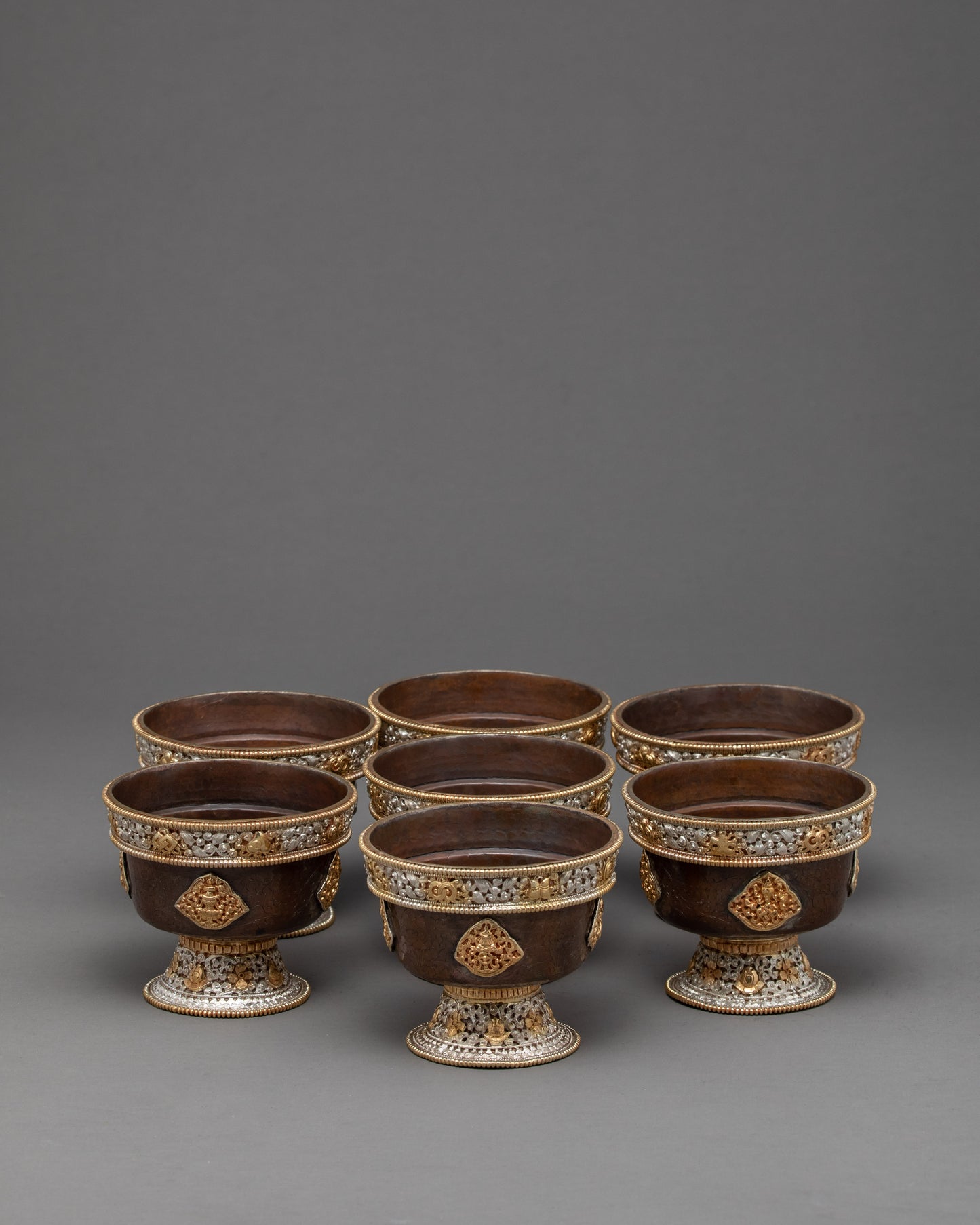 Ornate Carved Bowls for Offering | Set of Seven | Nepal Crafts