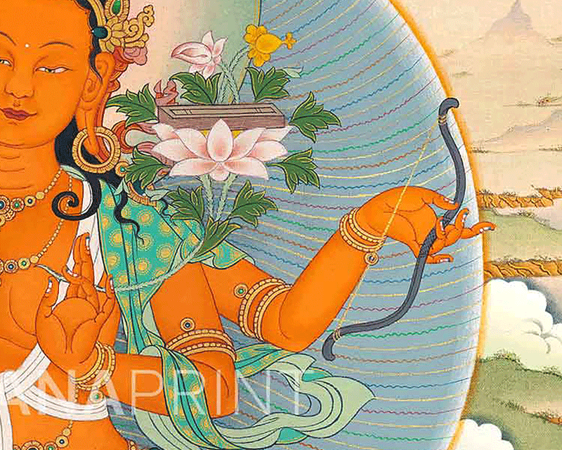Dive into Knowledge with Manjushri's Thangka Print | Sword of Wisdom