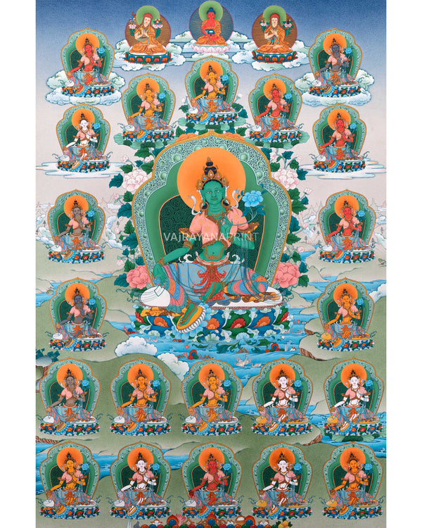 21 Tara Thangka, Green Tara, High Quality Giclee Canvas Print
