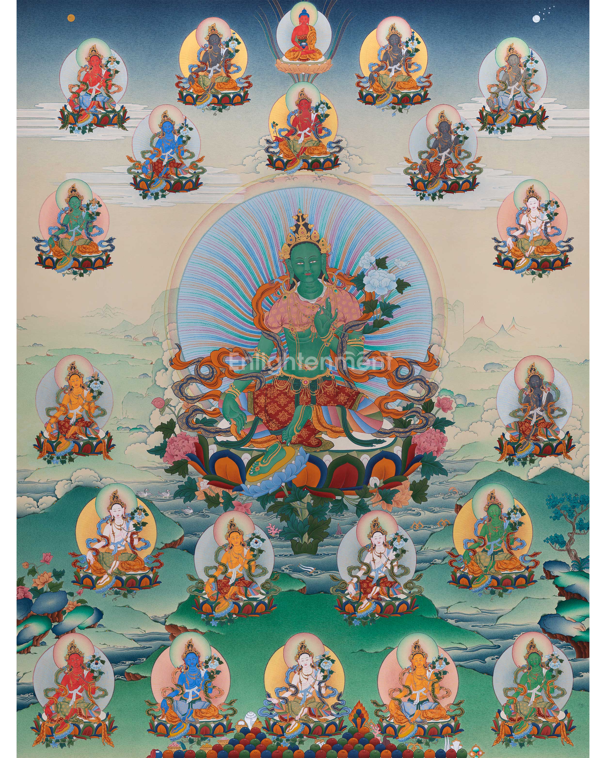 Exclusive Traditional 21 Tara Thangka | Goddesses of Compassion and Protection | Religious Artwork