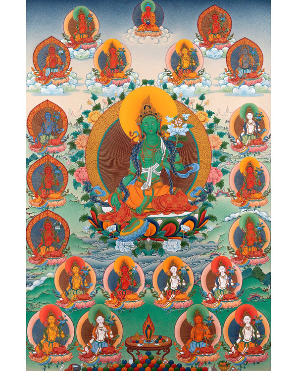 21 Taras Mandala of the Chandragomin Tradition | Twenty-One Tara Thangka Painting