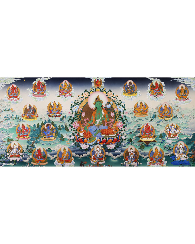 21 Tara Prayer Thangka of Mahasiddha Surya Gupta Tradition | Tibetan Hand Painted Art