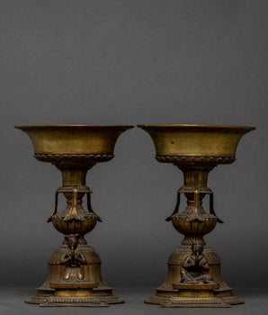 Antique Brass Stand Oil Lamp Set 