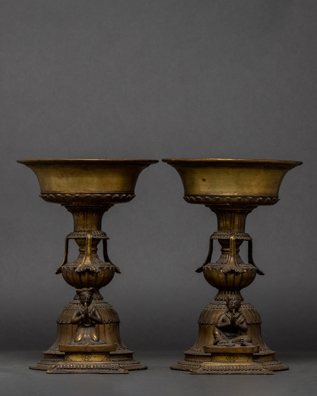 Lot 170 - A PAIR OF SINO-TIBETAN BUTTER LAMPS, LATE Lot 170 - A PAIR OF SINO-TIBETAN BUTTER LAMPS, LATE
