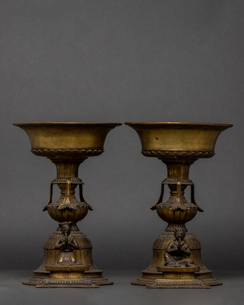 Antique Brass Stand Oil Lamp Set 