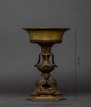 Antique Brass Stand Oil Lamp Set | Tibetan Butter Lamp Couple