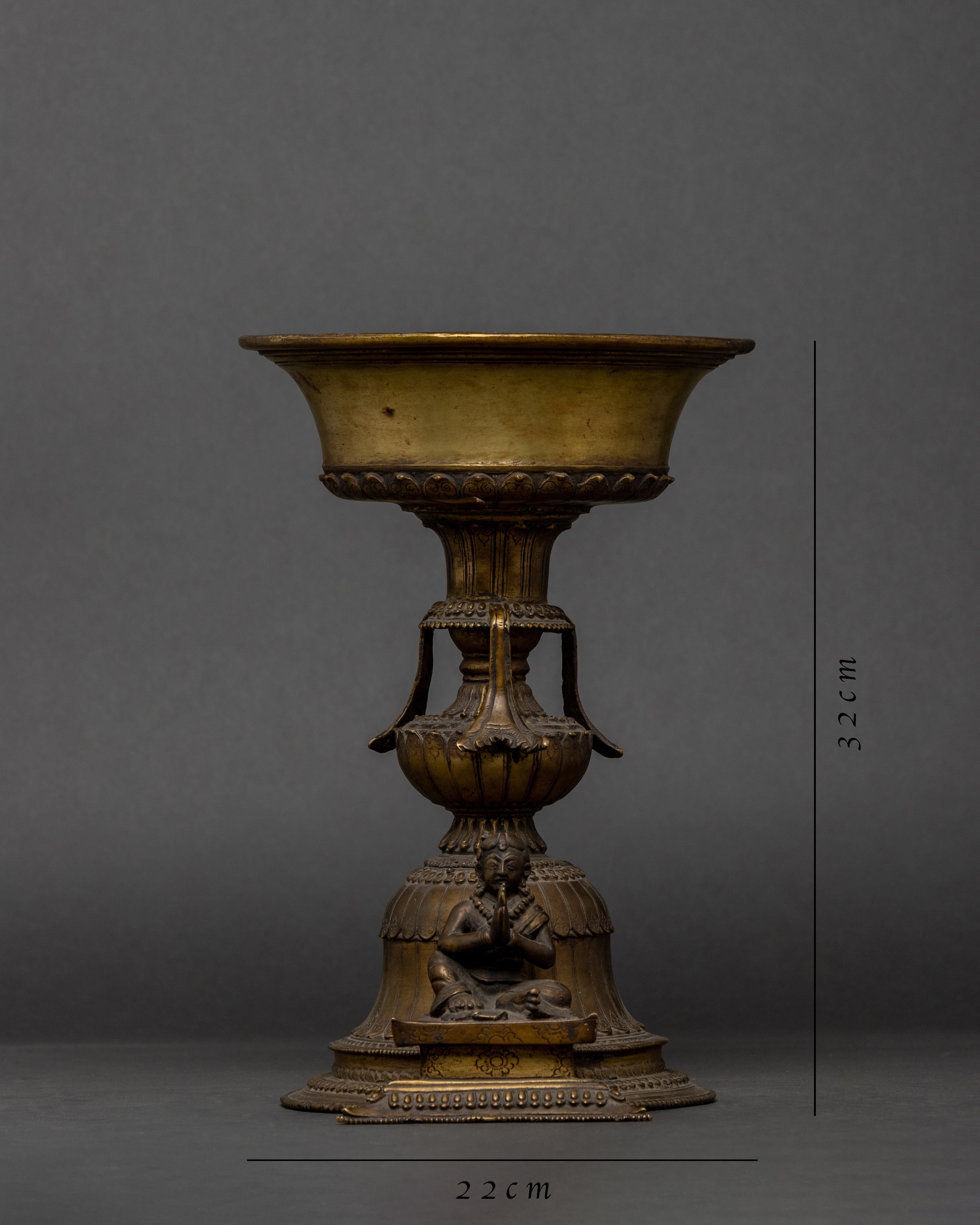 Antique Brass Stand Oil Lamp Set | Tibetan Butter Lamp Couple