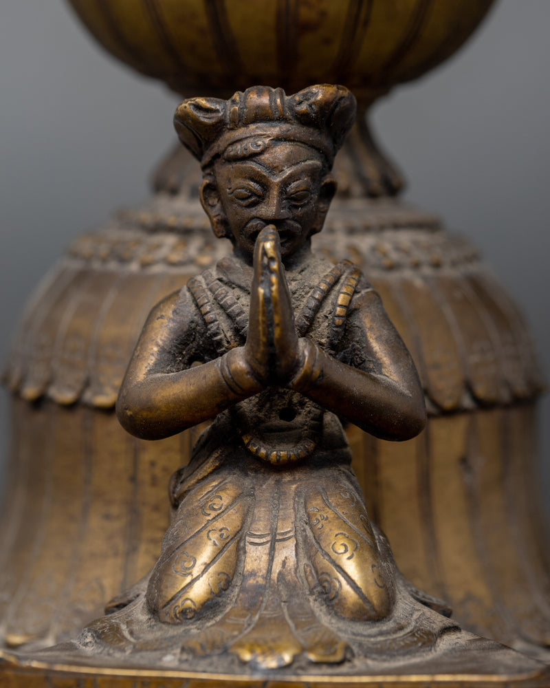 Antique Brass Stand Oil Lamp Set | Tibetan Butter Lamp Couple