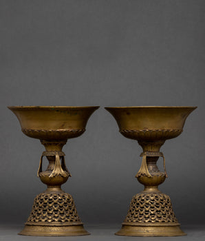 Vintage Brass Stand Oil Lamp Set