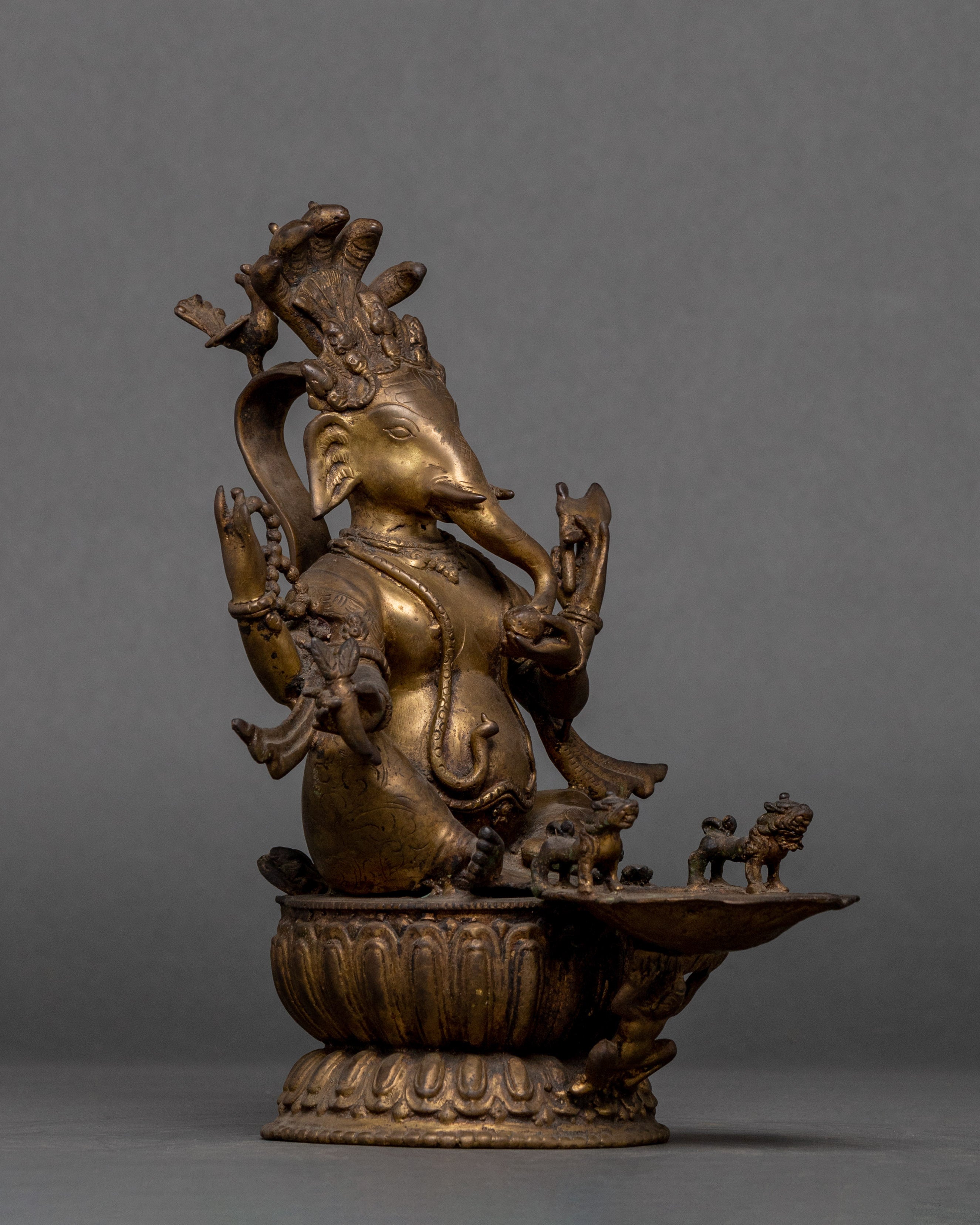 Ganesha Sukunda Lamp | Vintage Brass Oil Lamp from Nepal