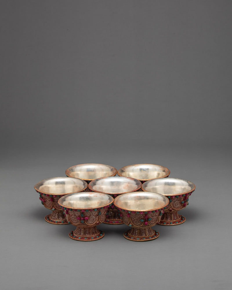 Water Purification Bowl | Copper Handmade Filigree with Semi-precious Stone Inlays | Ritual Item