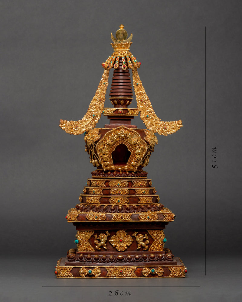 Gold-Plated Buddhist Stupa | Traditional Hand Art Work