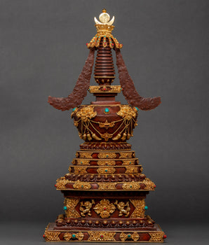 Gold-Plated Buddhist Stupa | Traditional Hand Art Work