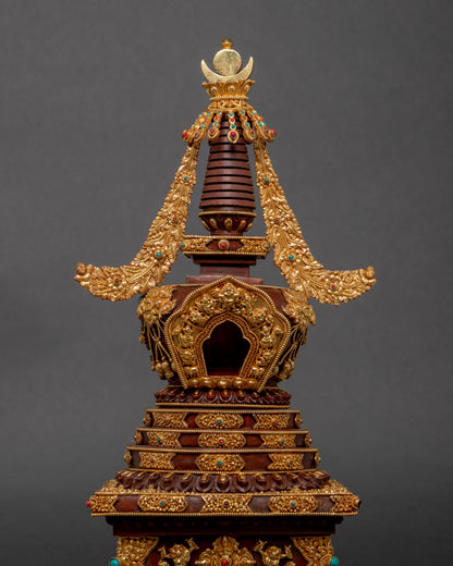 Gold-Plated Buddhist Stupa | Traditional Hand Art Work