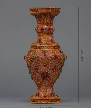 Crystal Inlay Tibetan Silver Gem Crock Pot | Traditional Home Decor