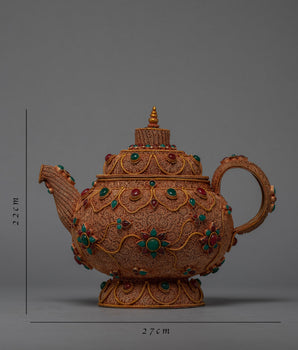 Tibetan Buddhist Tea Pot | 24K Gold Plating